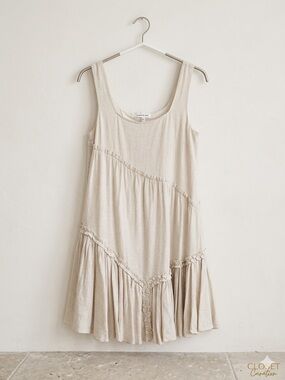 Cream linen Sleeveless Tiered Mini Dress